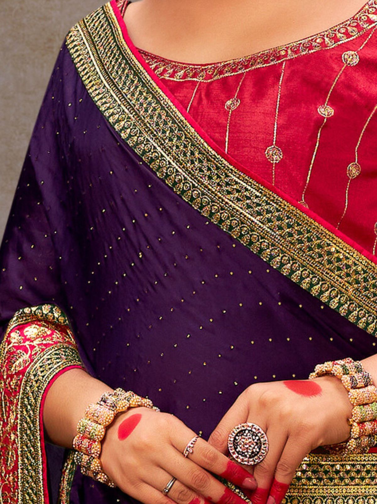 Eggplant Violet Fine Premium Wedding Designer Silk Saree - TrendOye