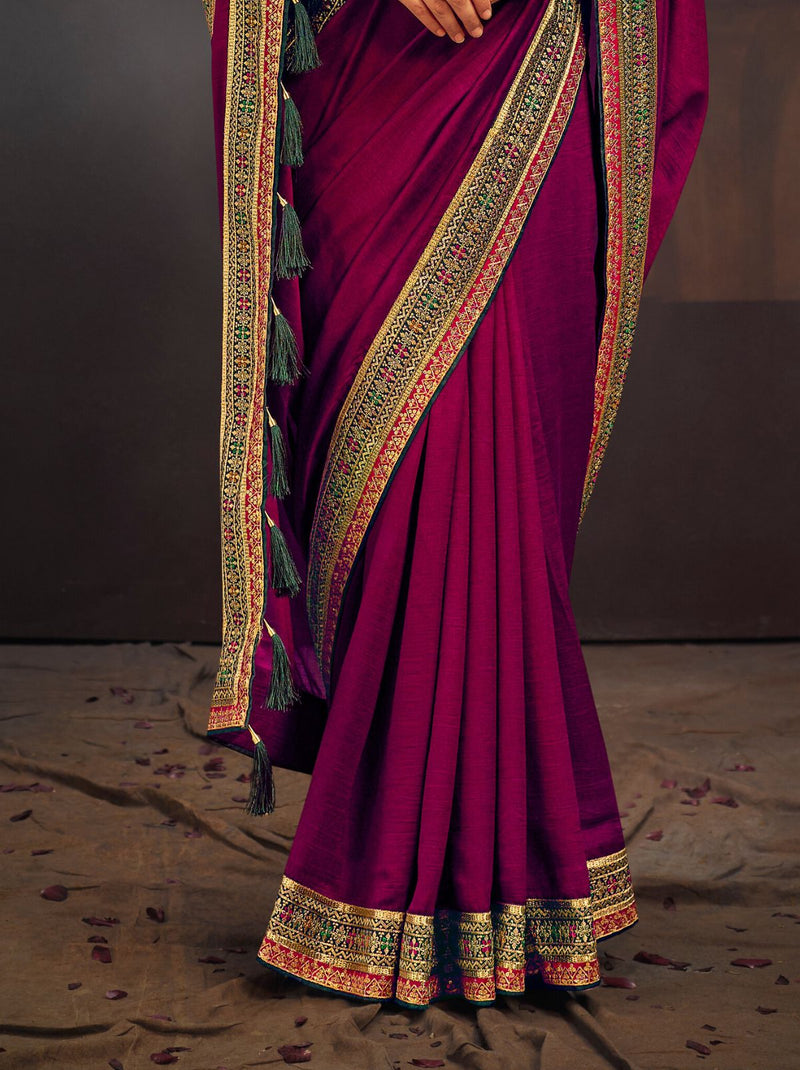 Lollipop Violet Fine Wedding Premium Designer Silk Saree