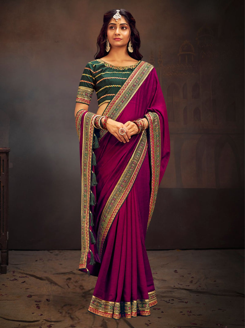 Lollipop Violet Fine Wedding Premium Designer Silk Saree