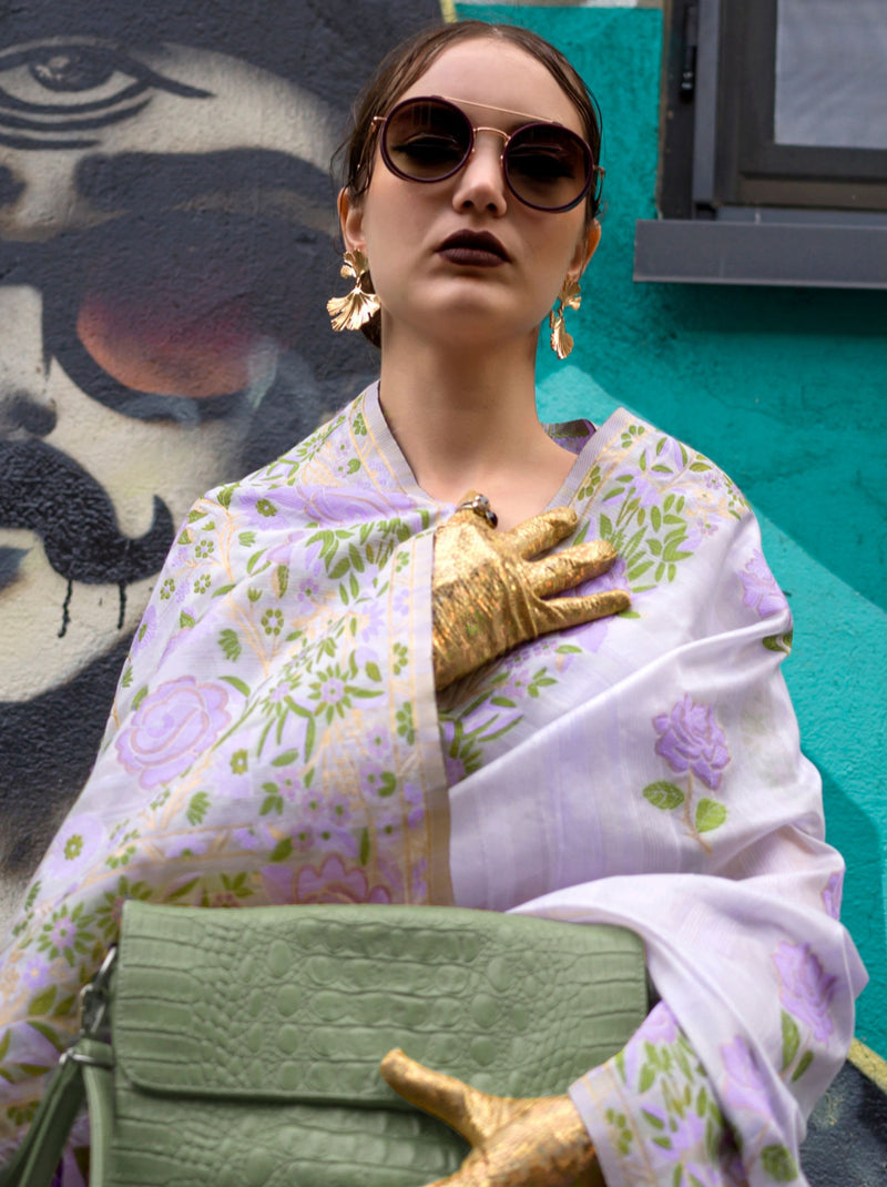 Thistle Voilet-Purple Copy of Emerald Green Designer Silk Blended Saree - TrendOye