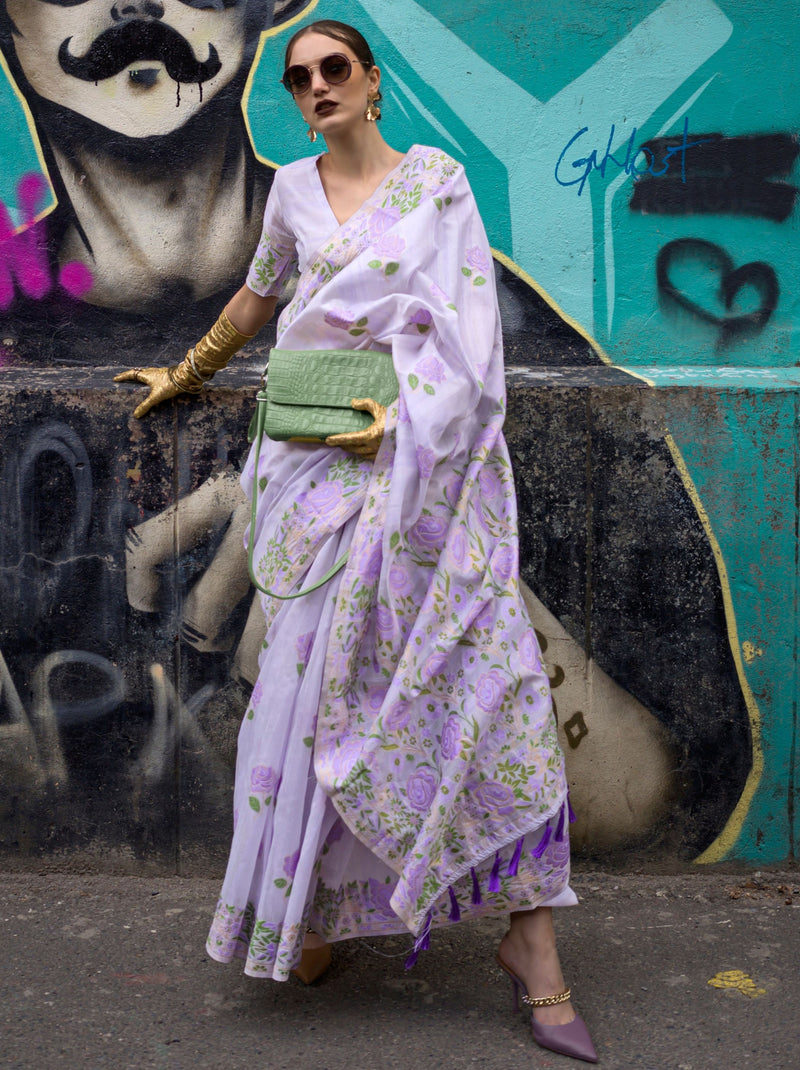 Thistle Voilet-Purple Copy of Emerald Green Designer Silk Blended Saree - TrendOye