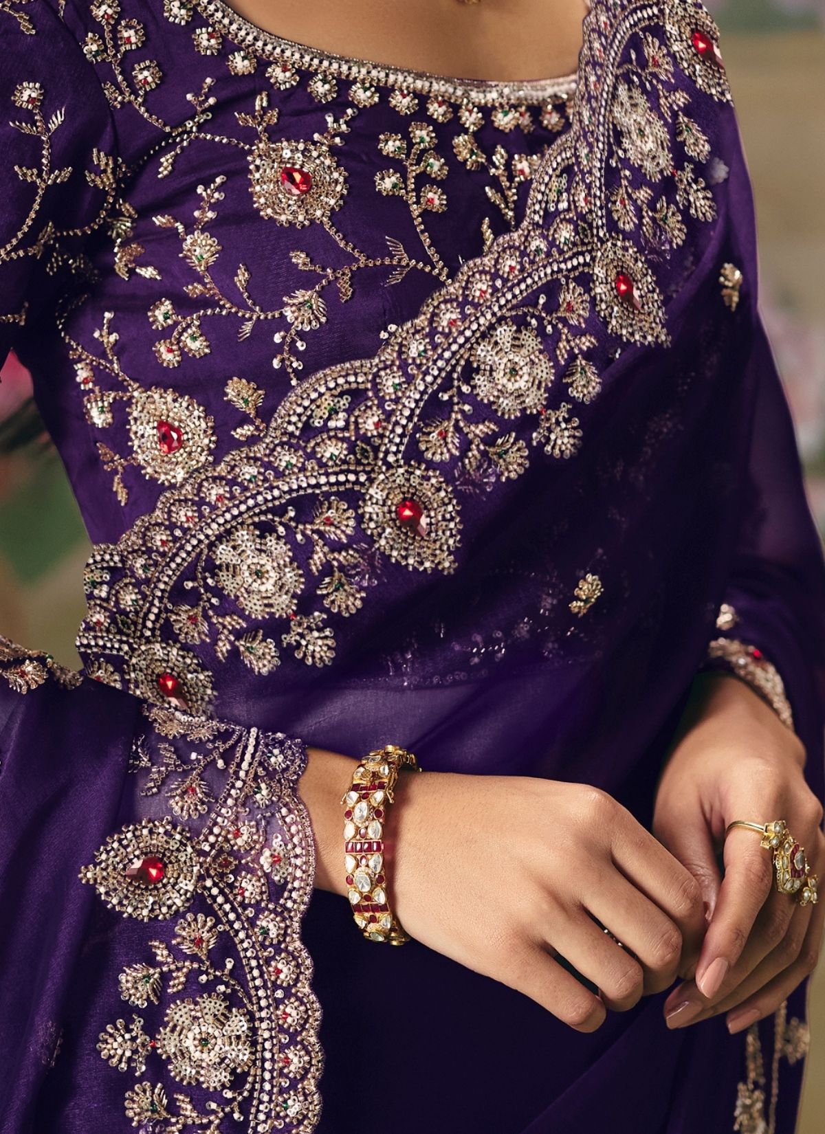 Eggplant Purple Wedding & Party Fancy Saree With Premium Blouse Piece - TrendOye