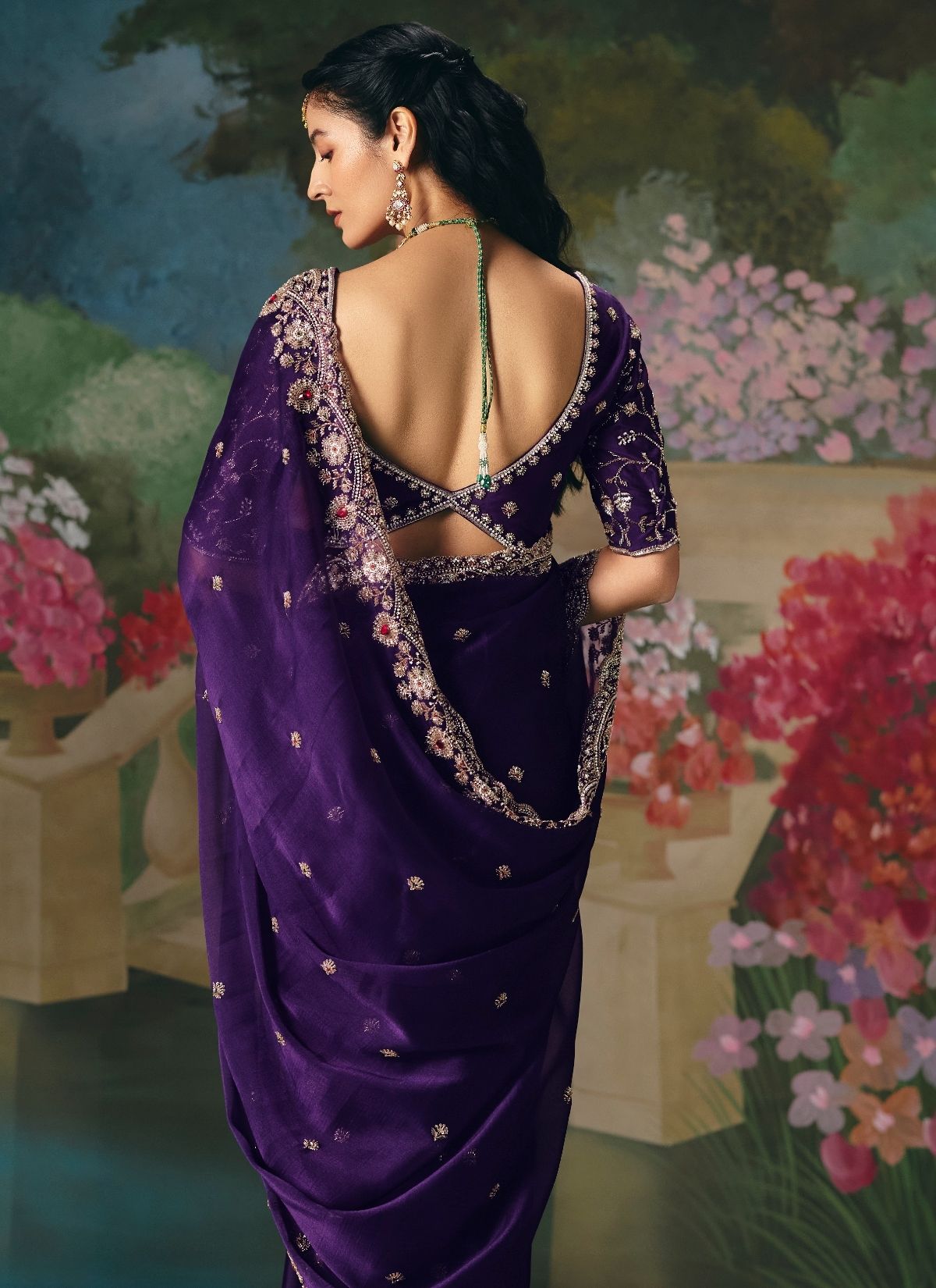 Eggplant Purple Wedding & Party Fancy Saree With Premium Blouse Piece - TrendOye