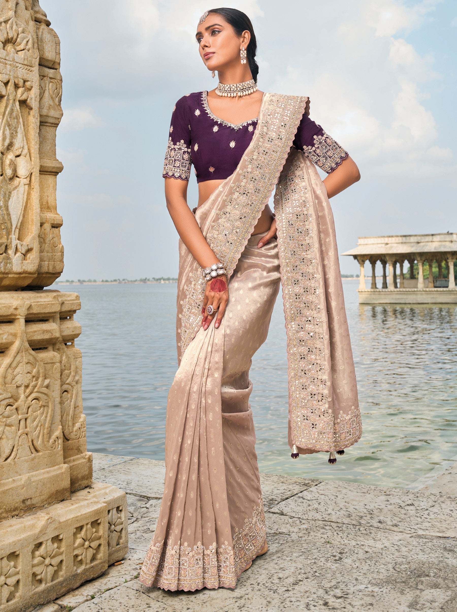 Lavender Purple Wedding Designer Saree - TrendOye