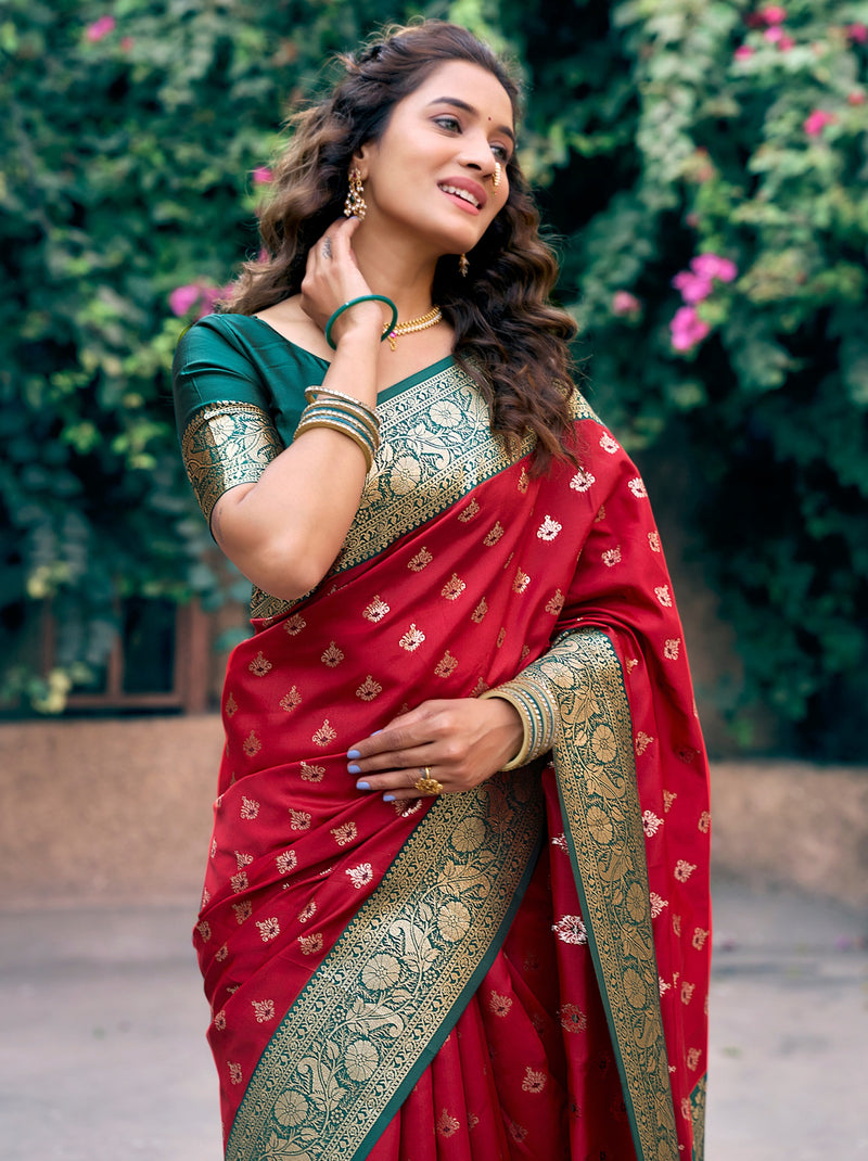 Maroon Red Premium Banarasi Silk Wedding Saree