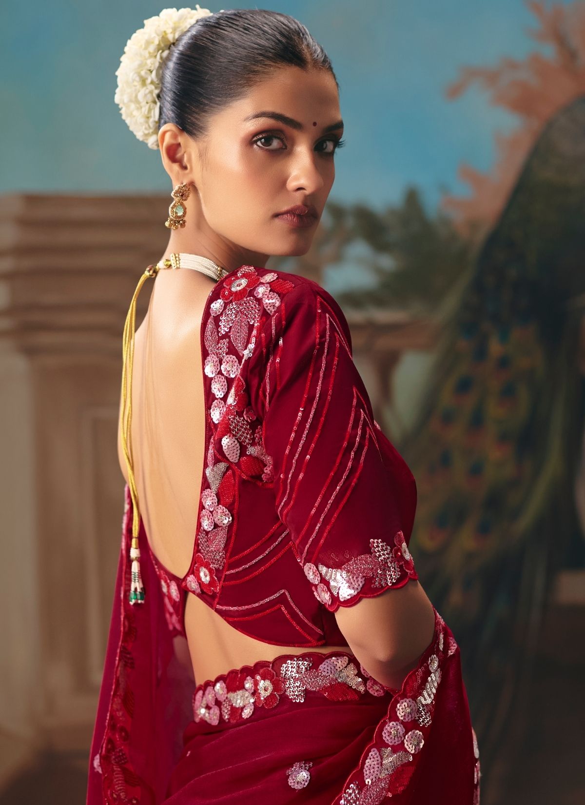 Burgundy Red Celebration Fancy Saree With Premium Blouse Piece - TrendOye