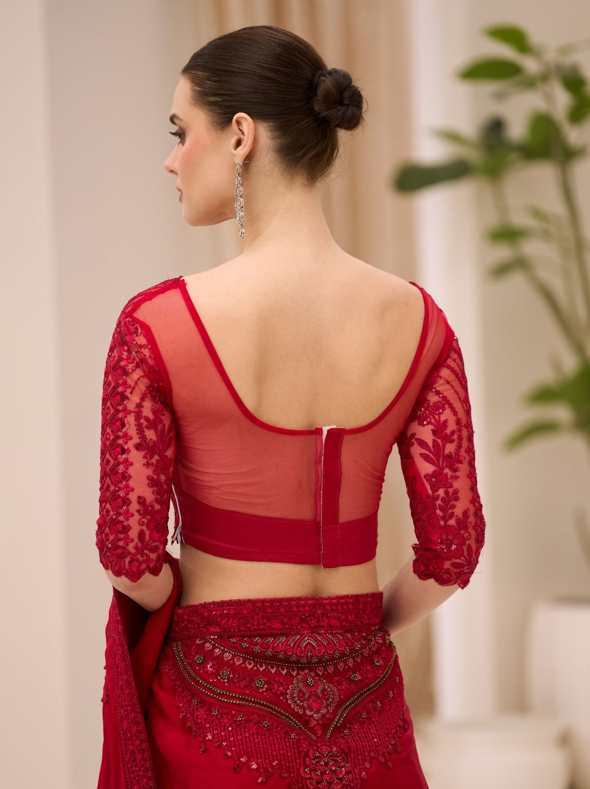 Scarlet Red Designer Wedding saree With Blouse Piece - TrendOye