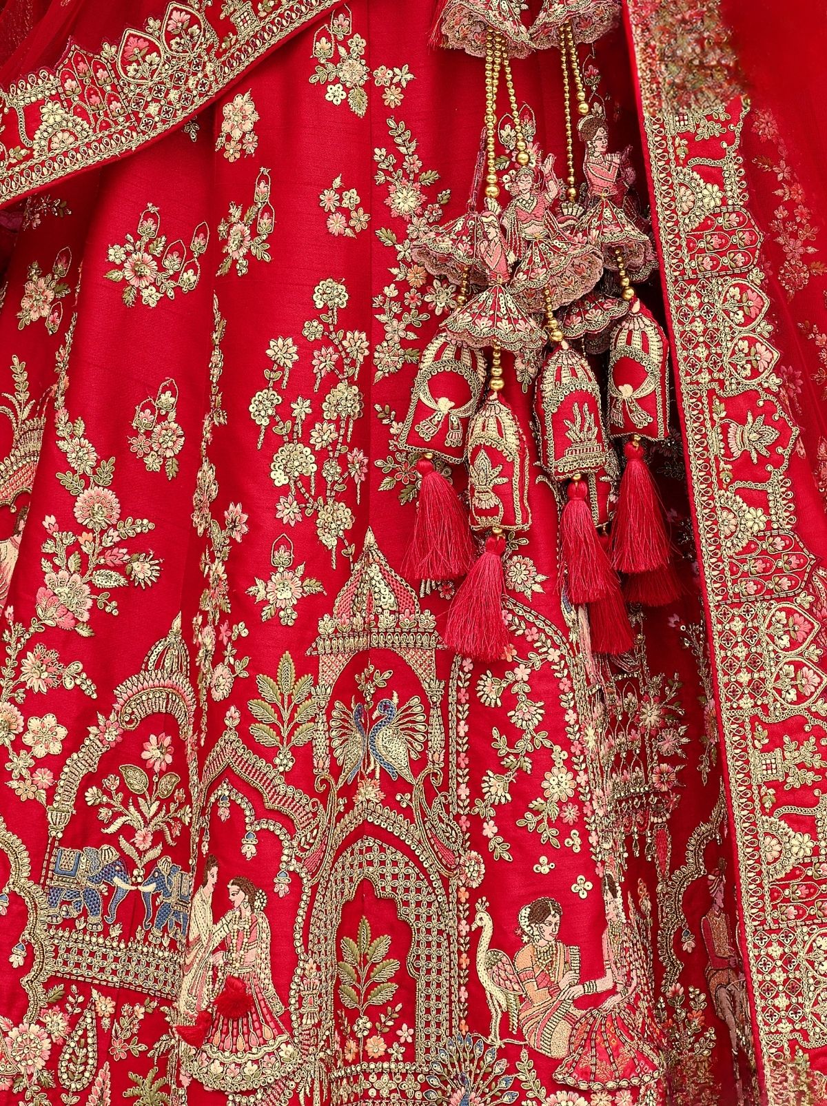 Scarlet Red Exclusive Bridal Lehenga Set With Heavy Khatli & Thread Work