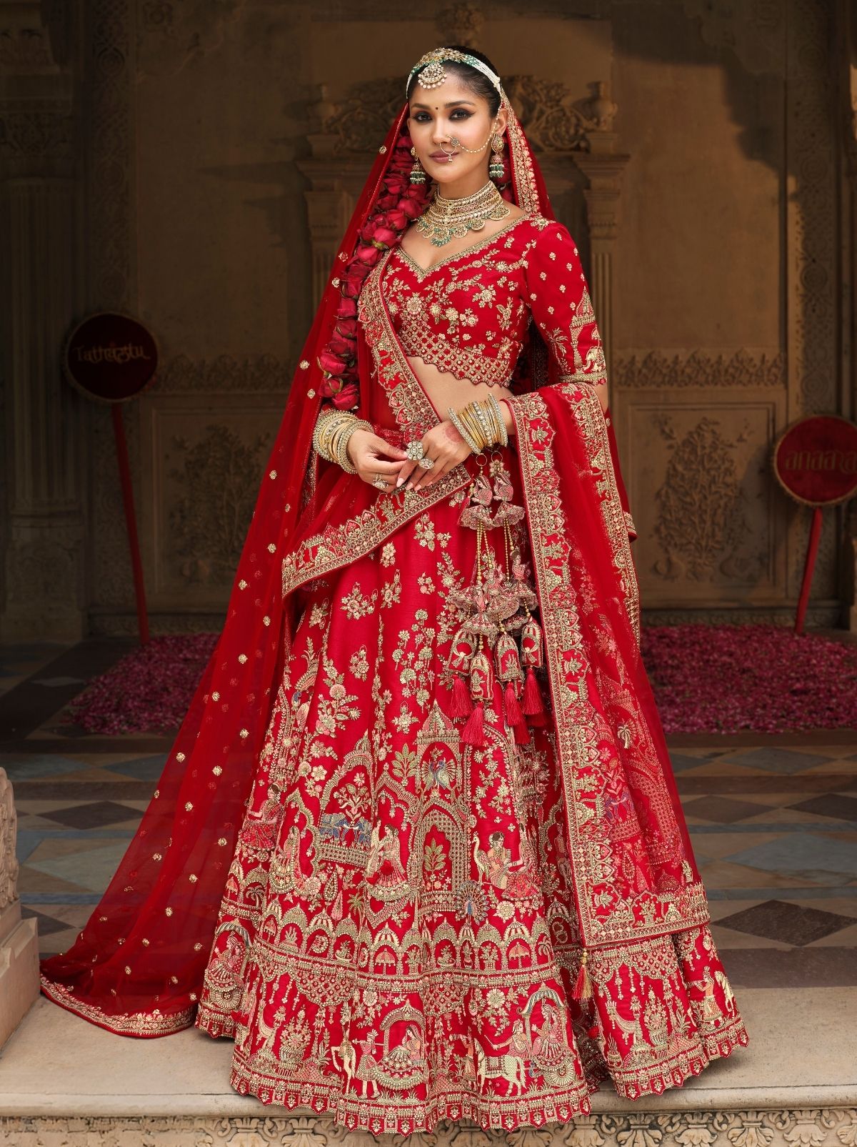Scarlet Red Exclusive Bridal Lehenga Set With Heavy Khatli & Thread Work