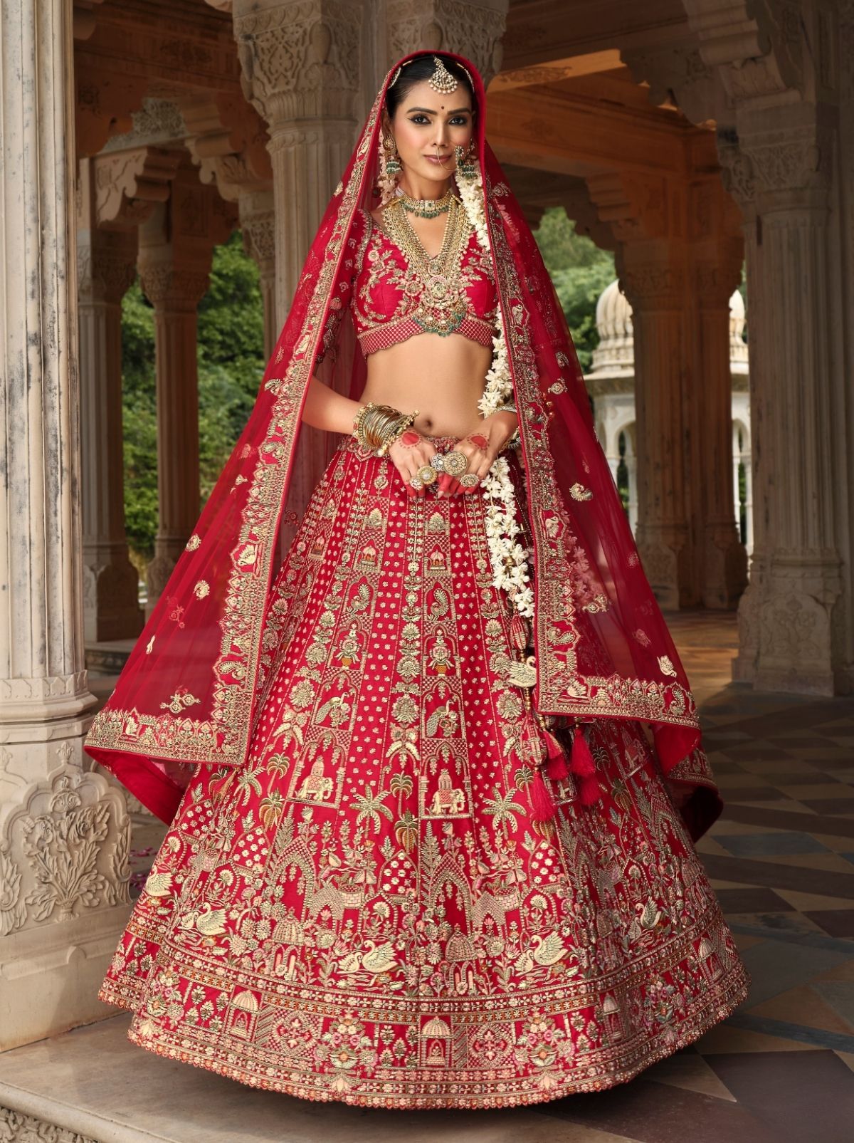 Lipstick Red Exclusive Bridal Lehenga Set With Heavy Khatli & Thread Work