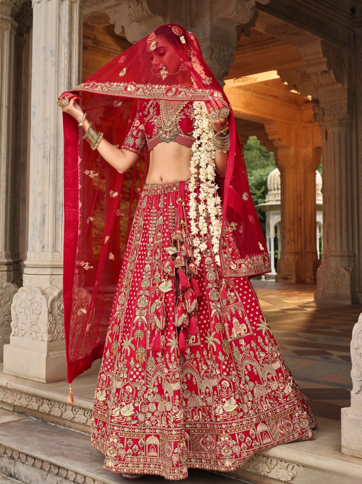 Lipstick Red Exclusive Bridal Lehenga Set With Heavy Khatli & Thread Work