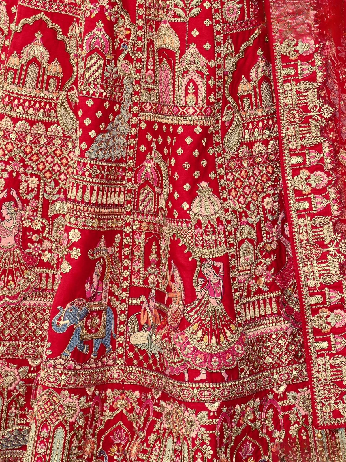 Chili Red Exclusive Bridal Lehenga Set With Khatli Embroidery