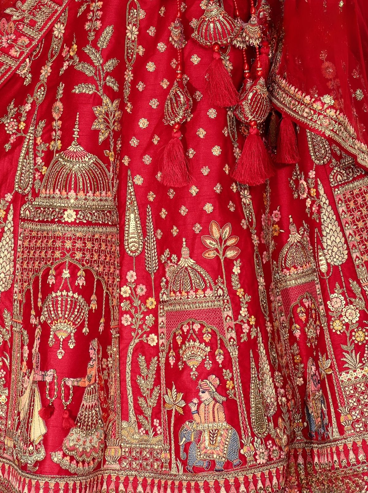 Apple Red Exclusive Bridal Lehenga Set With Khatli Embroidery