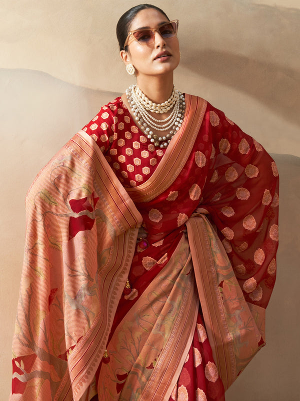 Carmine Red Celebration Saree