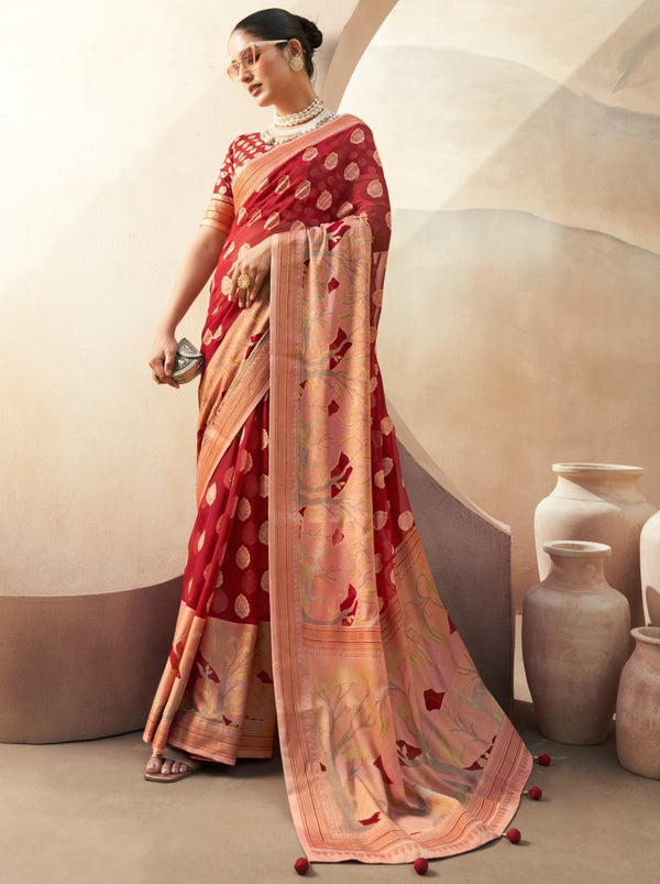 Carmine Red Celebration Saree