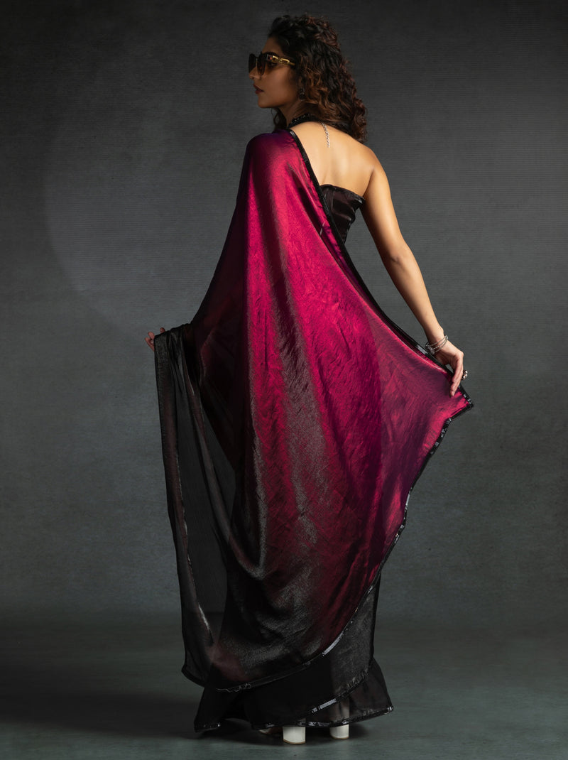 Mahogany Red Fancy Ready to Wear Saree With Stone Work Border