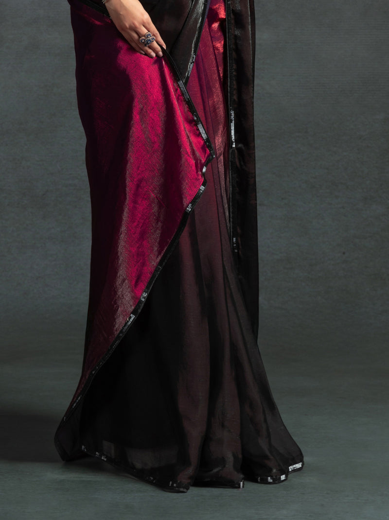 Mahogany Red Fancy Ready to Wear Saree With Stone Work Border