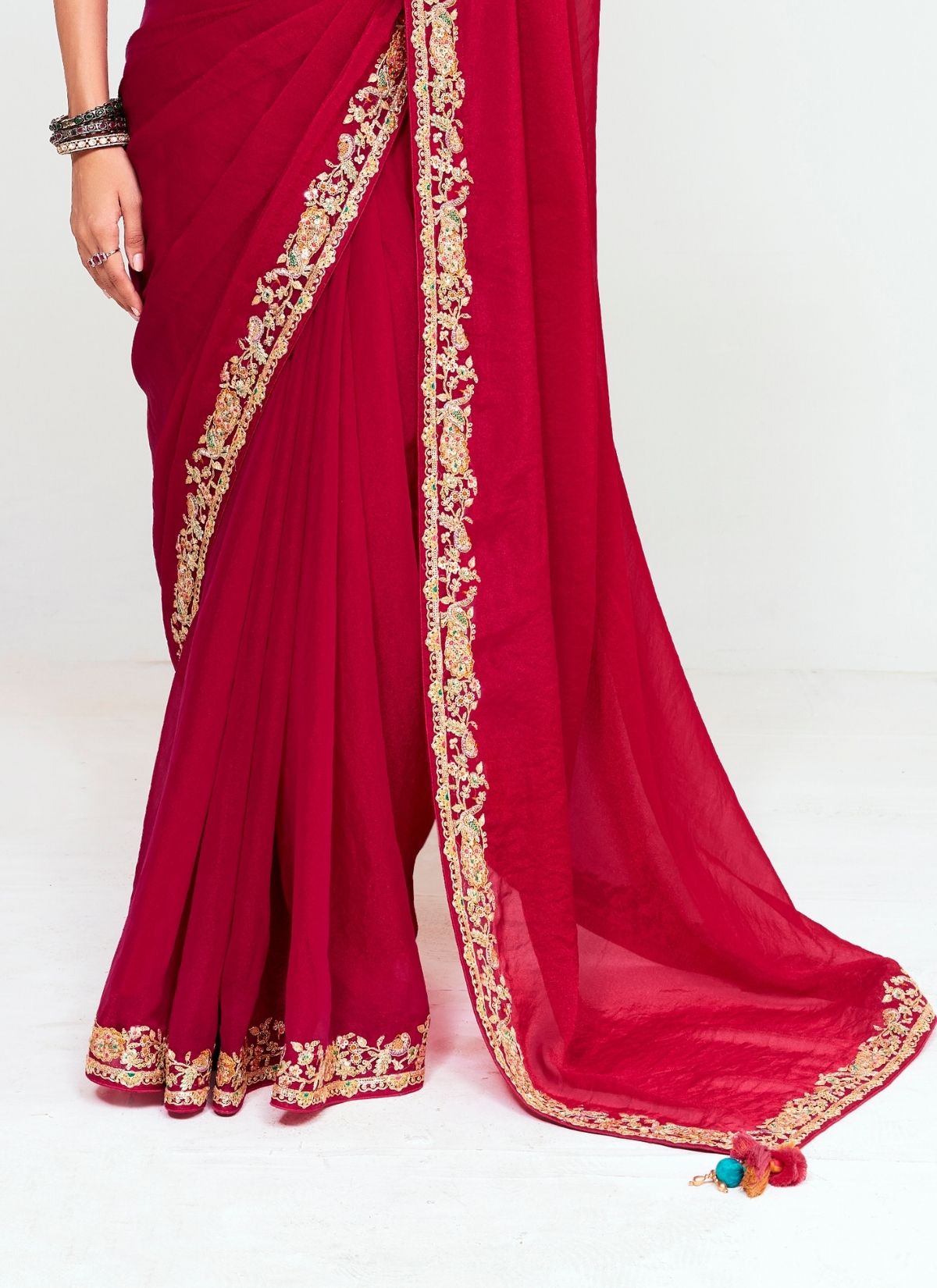 Carmine Red Party Fancy Premium Saree With Fine Blouse Piece - TrendOye