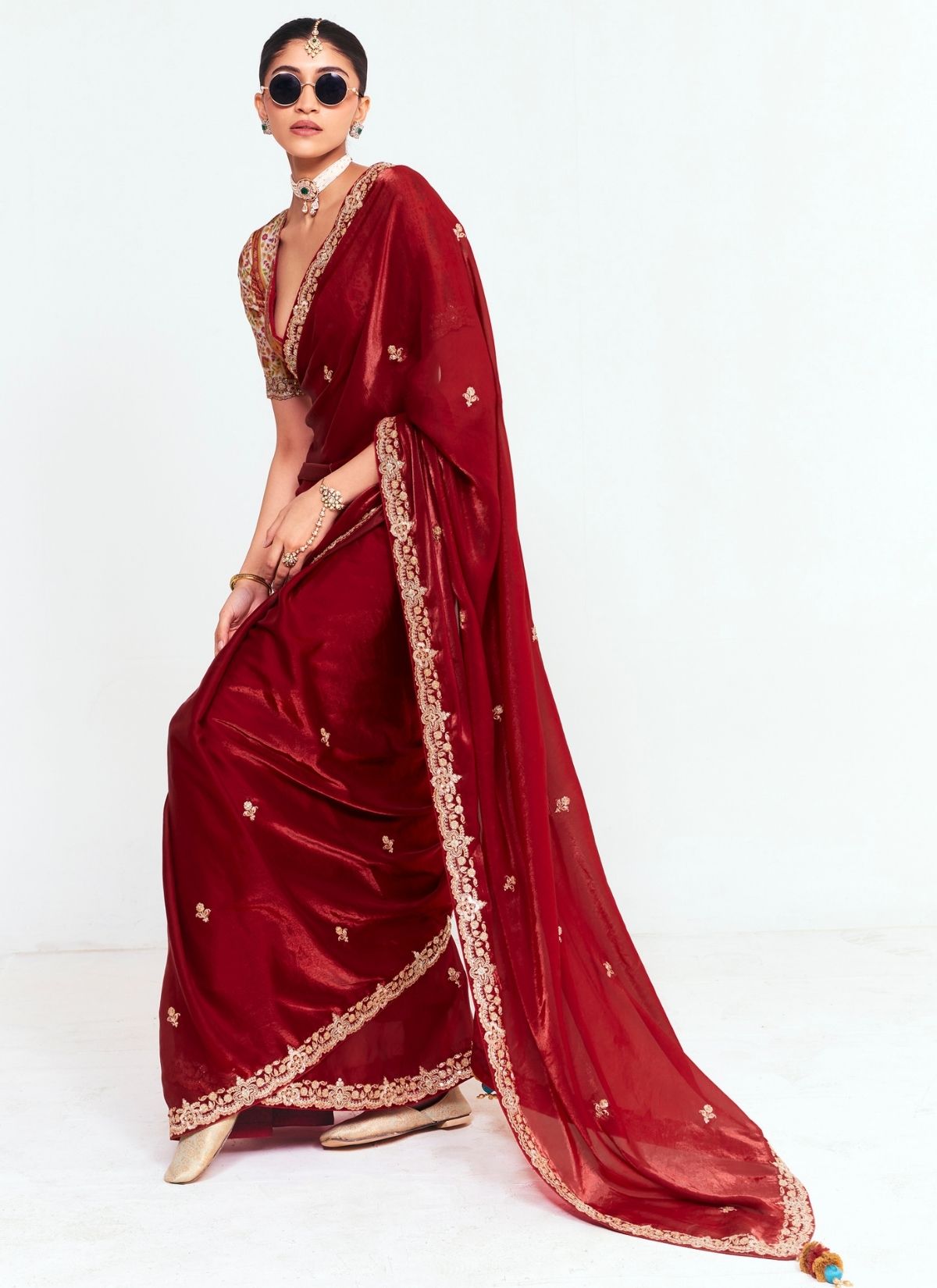 Wine Red Party Fancy Premium Saree With Fine Blouse Piece - TrendOye