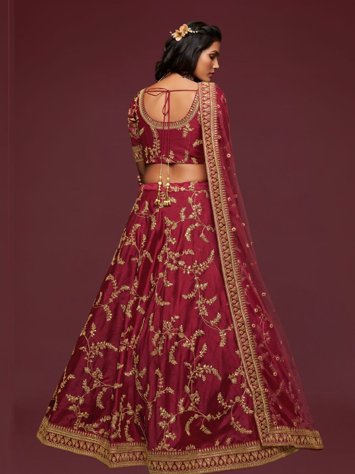 Maroon Red Premium Celebration Lehenga Set With Sequin & Zari Work