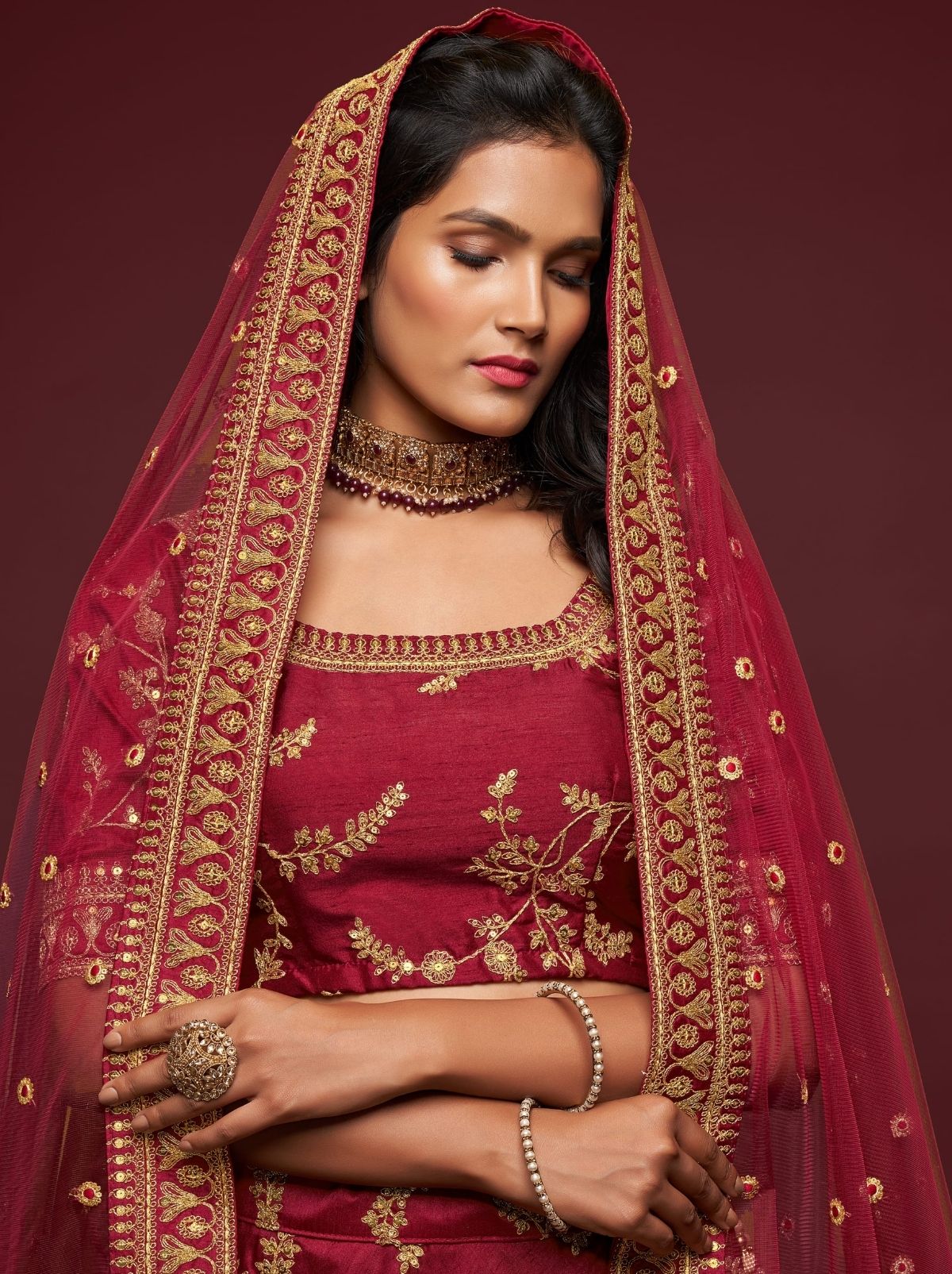 Maroon Red Premium Celebration Lehenga Set With Sequin & Zari Work