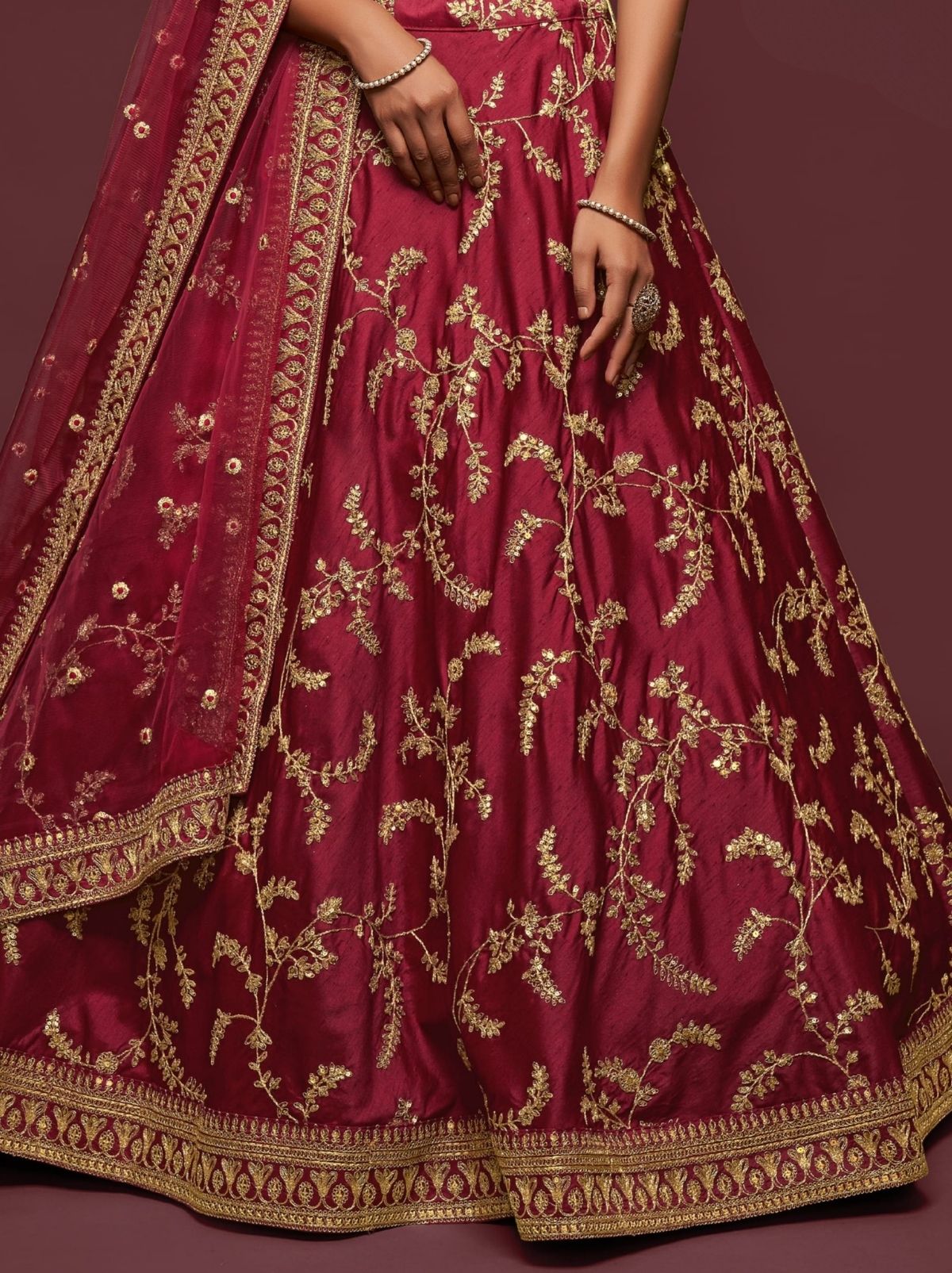 Maroon Red Premium Celebration Lehenga Set With Sequin & Zari Work