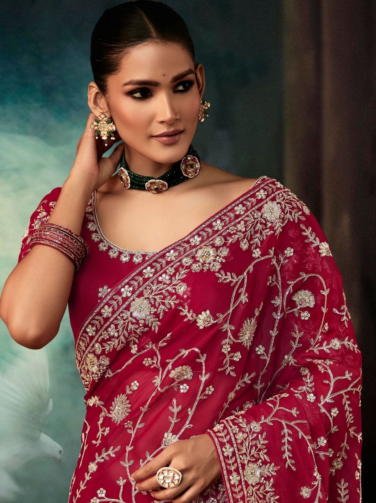 Cherry Red Premium Crepe Silk Saree With Blouse Piece