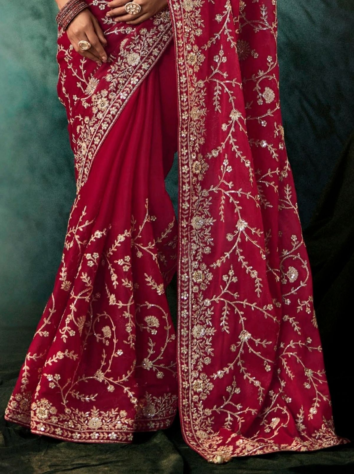 Cherry Red Premium Crepe Silk Saree With Blouse Piece