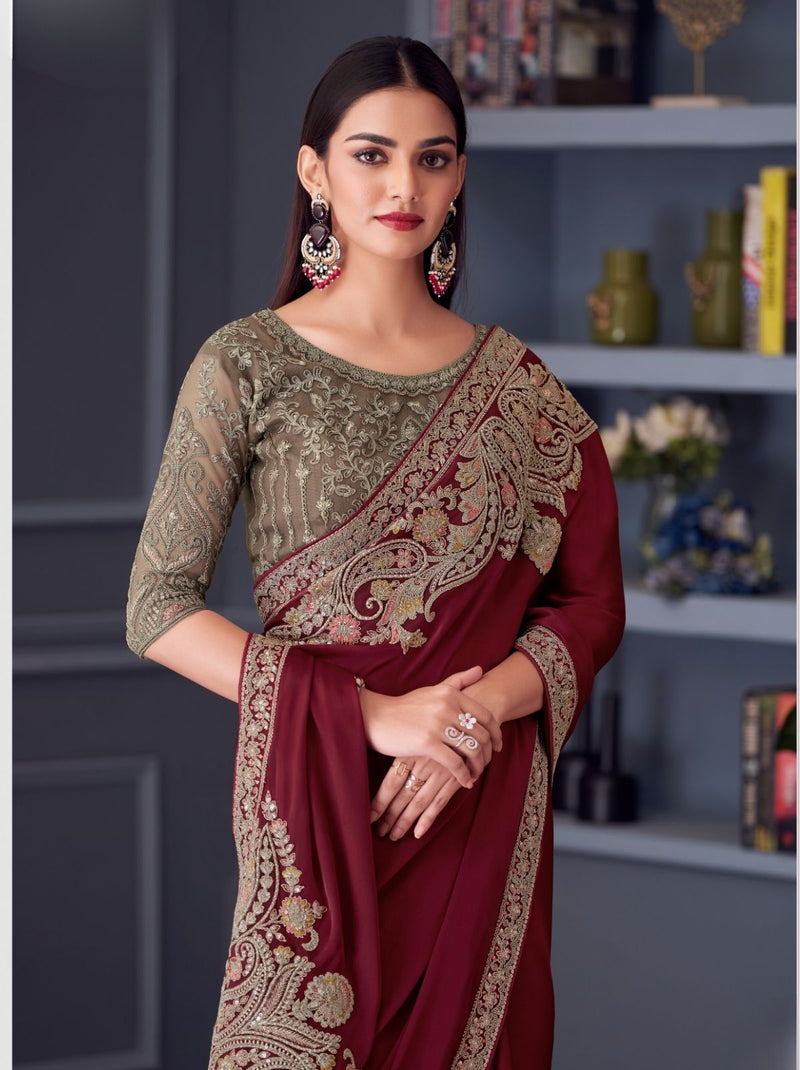 Burgundy Red Party Designer Saree