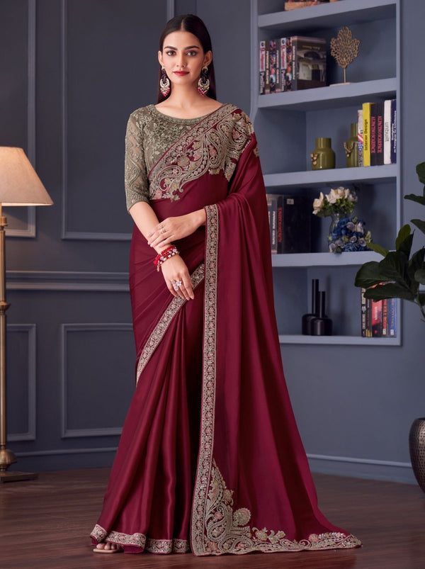 Burgundy Red Party Designer Saree