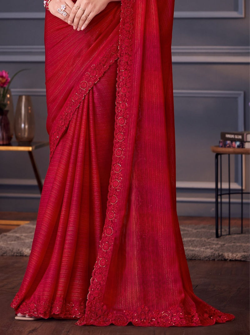 Carmine Red Party Designer Saree