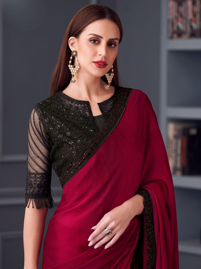 Hibiscus Red Party Designer Saree