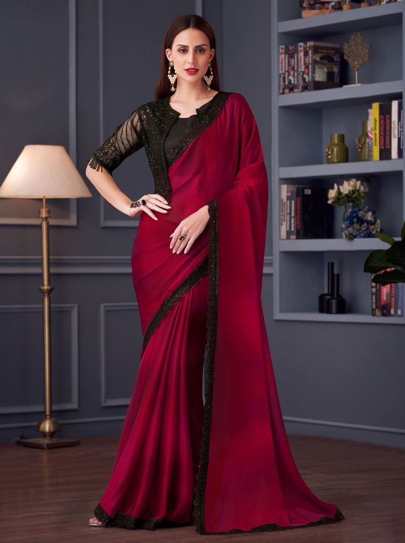 Hibiscus Red Party Designer Saree