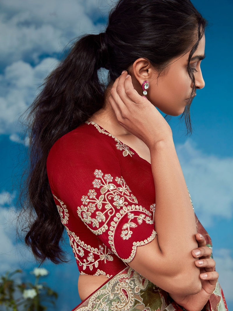 Persian Red Party Designer Saree