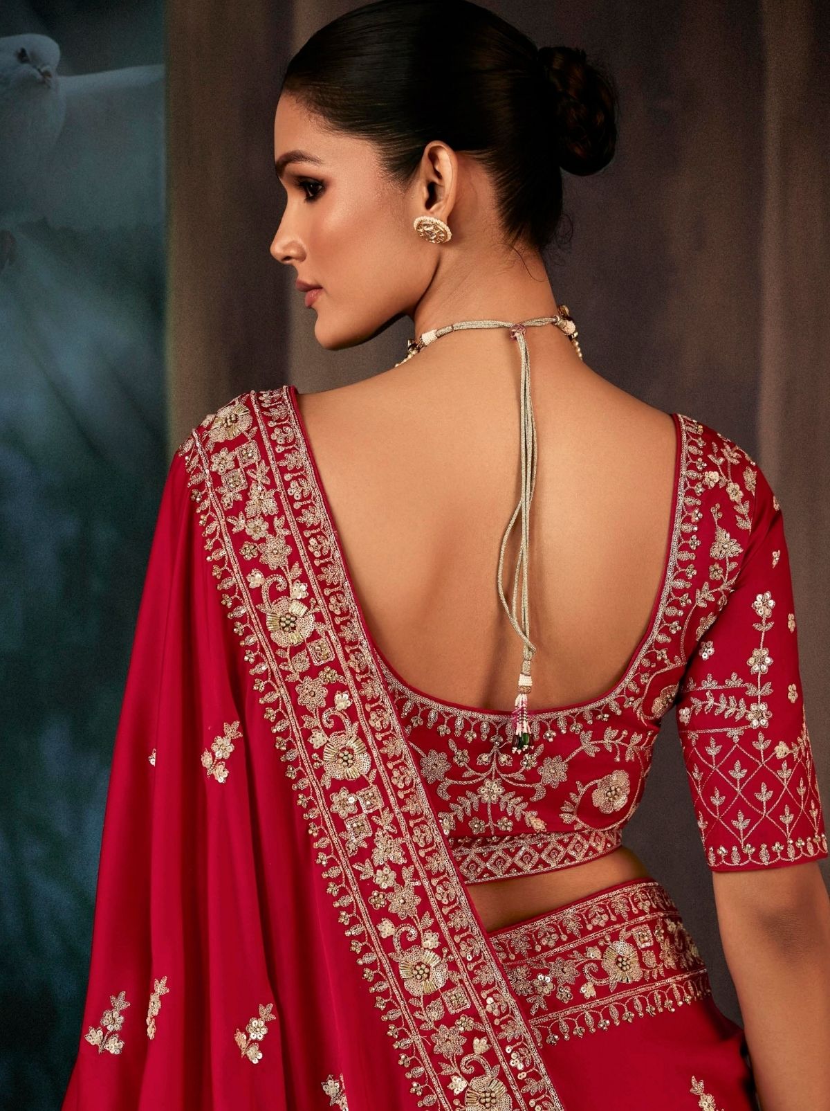 Crimson Red Premium Fancy Silk Saree With Tassels