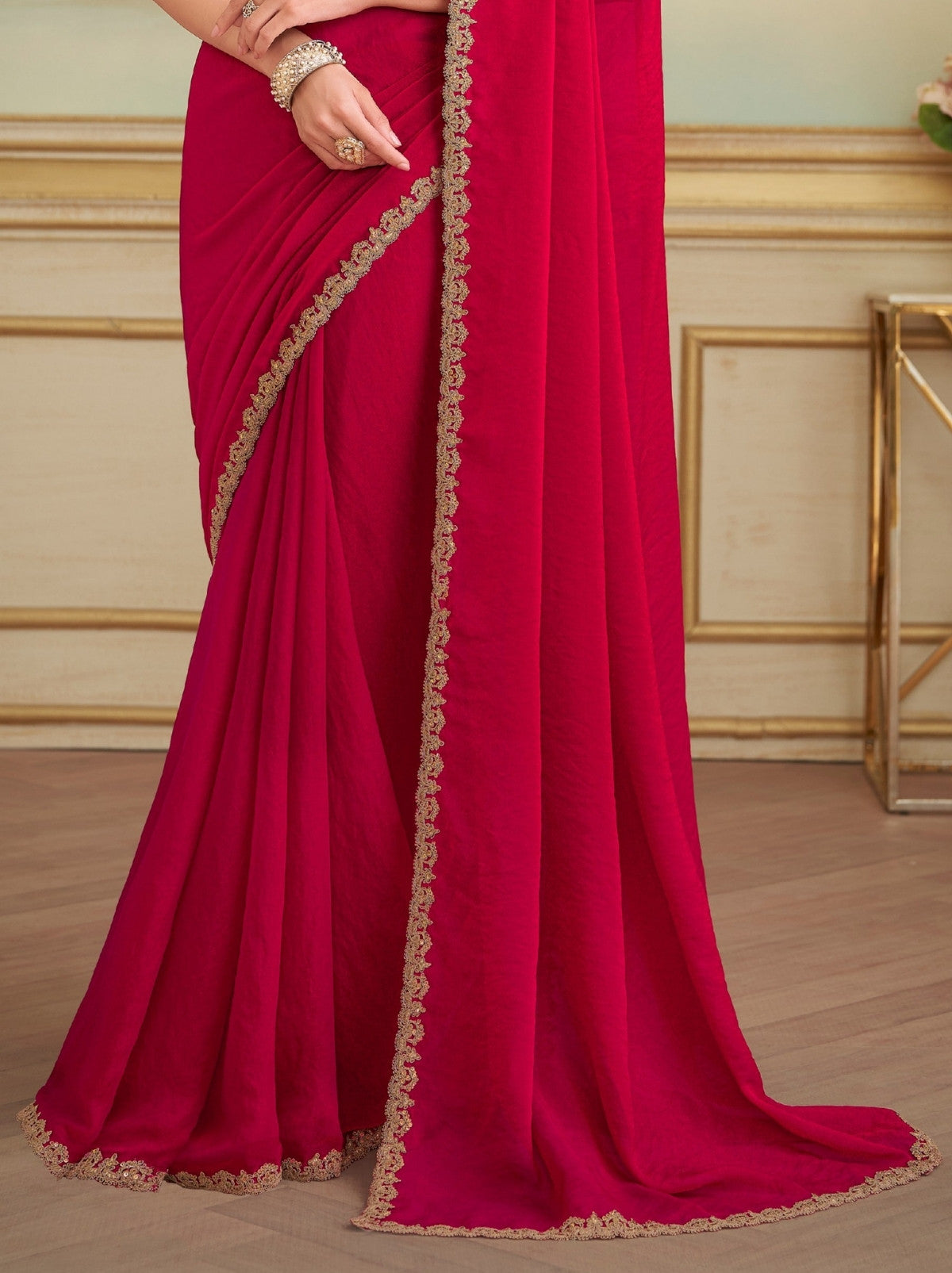 Carmine Red Premium Georgette Silk Saree For Wedding & Parties