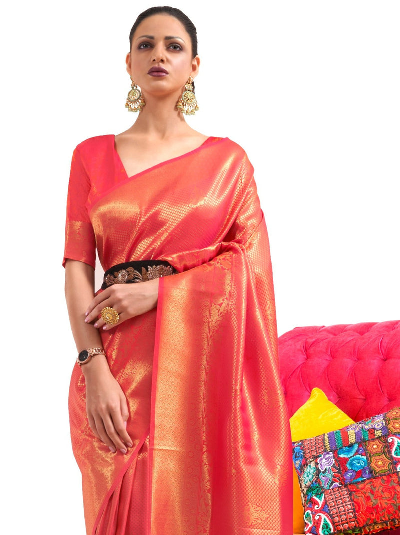 Persian Red Premium Kanjeevaram Silk Wedding Saree