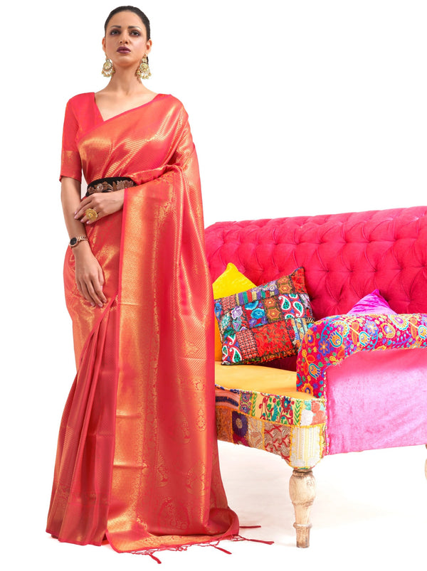 Persian Red Premium Kanjeevaram Silk Wedding Saree