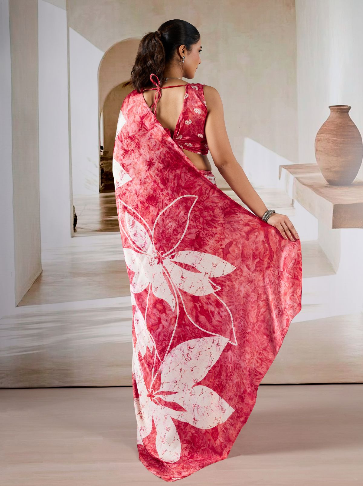 Raspberry Red Premium Modal Satin Silk Saree - TrendOye