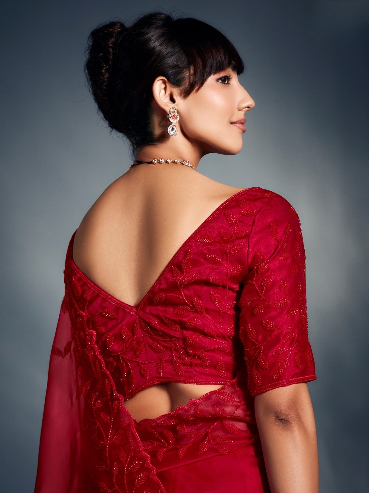 Crimson Red Tissue Organza Wedding Saree With Blouse Piece