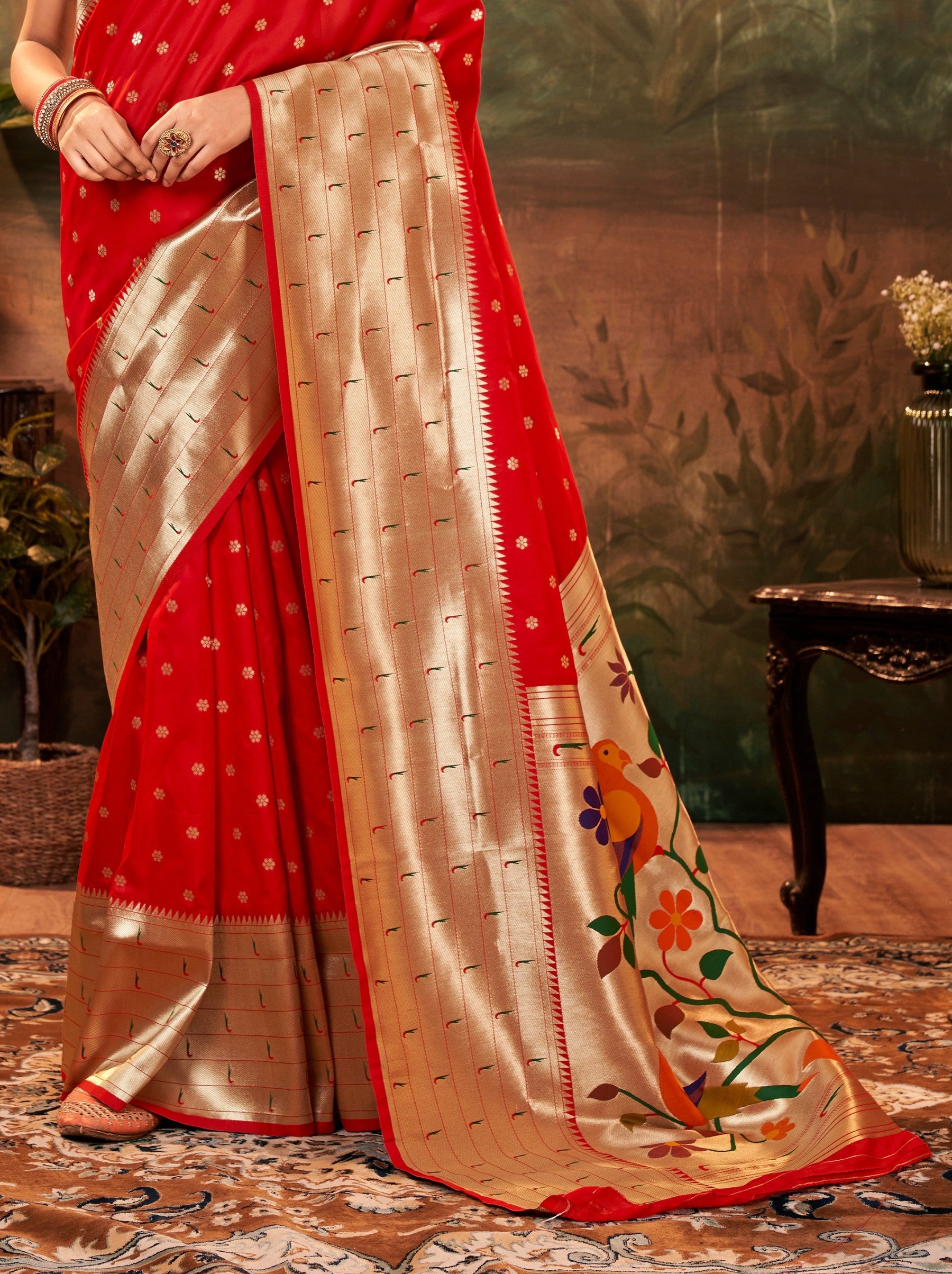 Chili Red Gorgeous Paithani Silk Wedding Saree - TrendOye