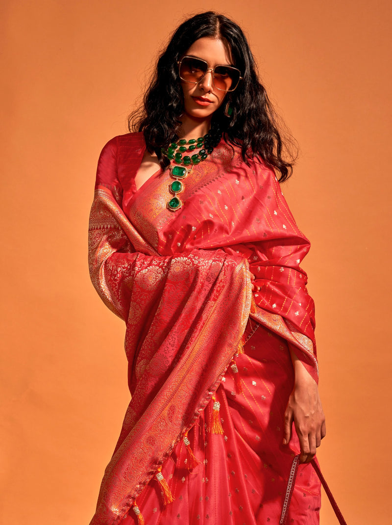 Crimson Red Traditional Soft Silk Saree With Blouse Piece