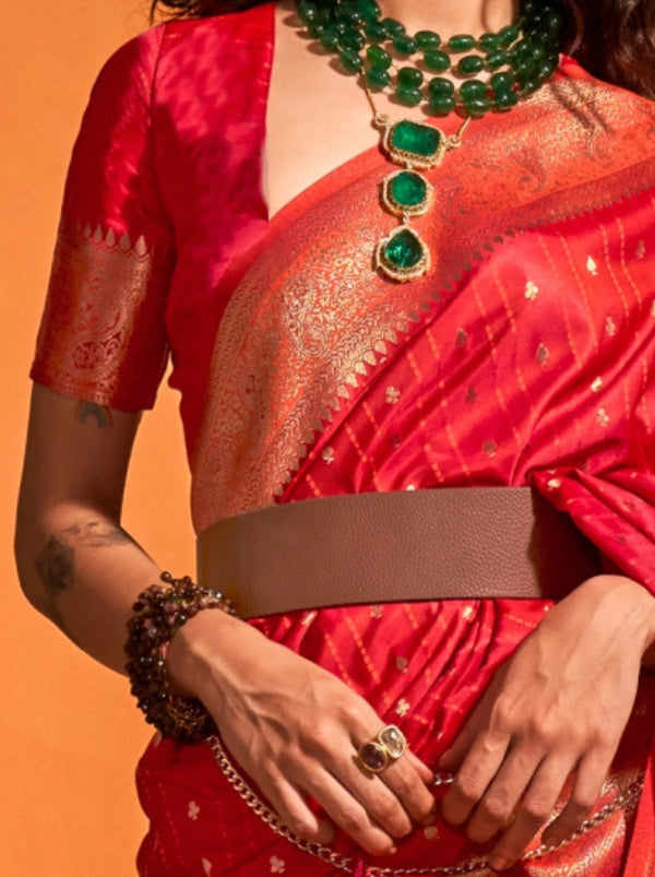 Crimson Red Traditional Soft Silk Saree With Blouse Piece