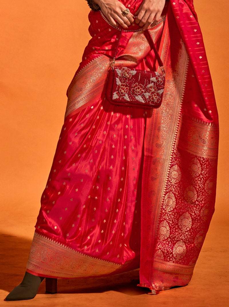 Crimson Red Traditional Soft Silk Saree With Blouse Piece
