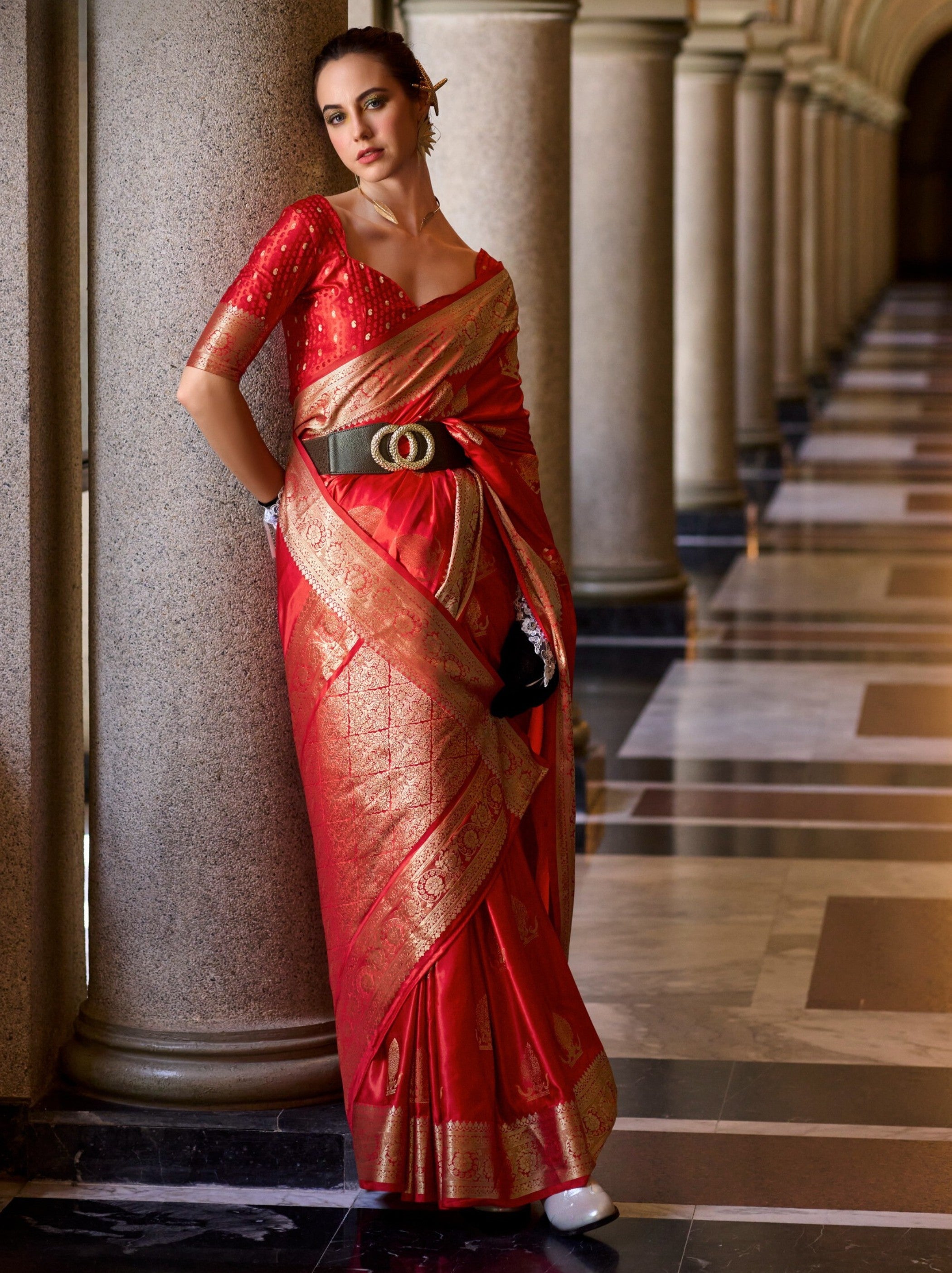 Candy Red Designer Wedding Saree - TrendOye