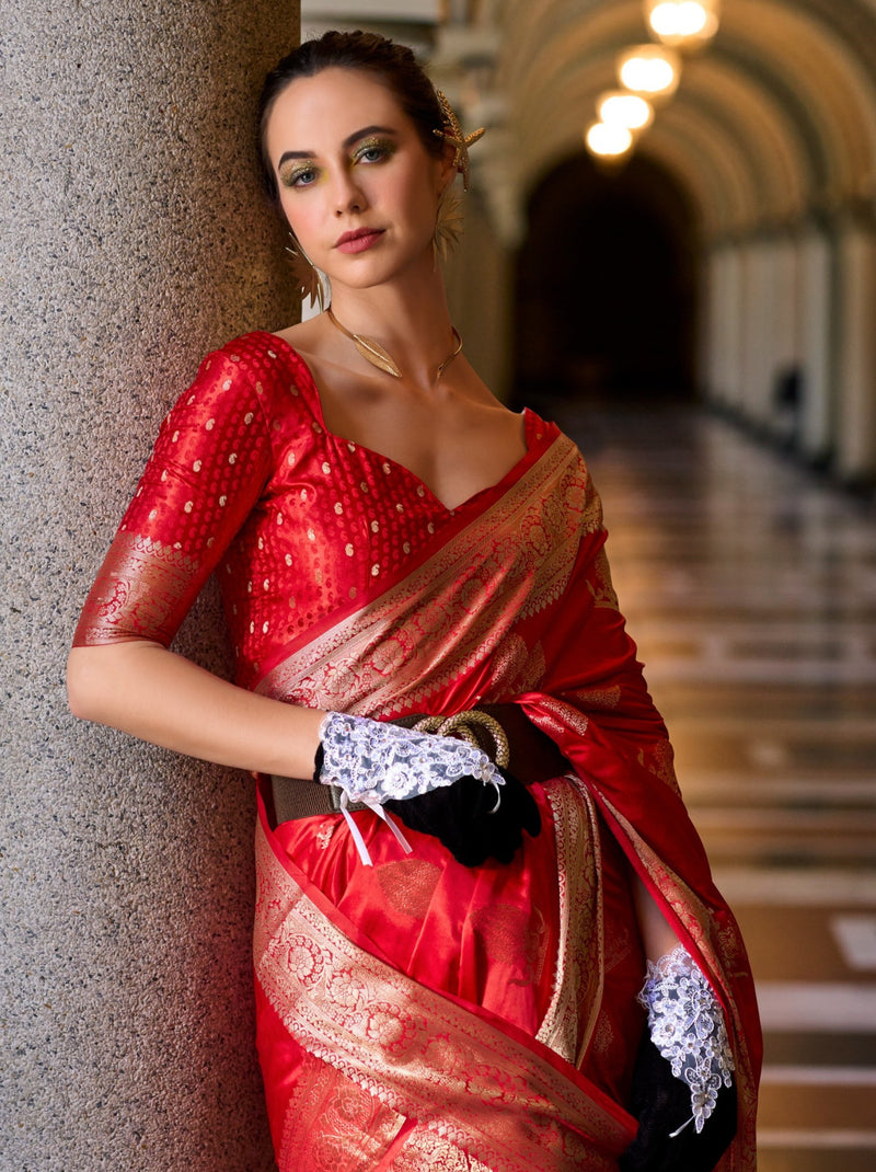 Candy Red Designer Wedding Saree