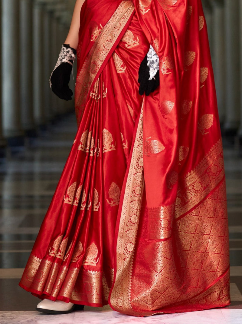 Candy Red Designer Wedding Saree