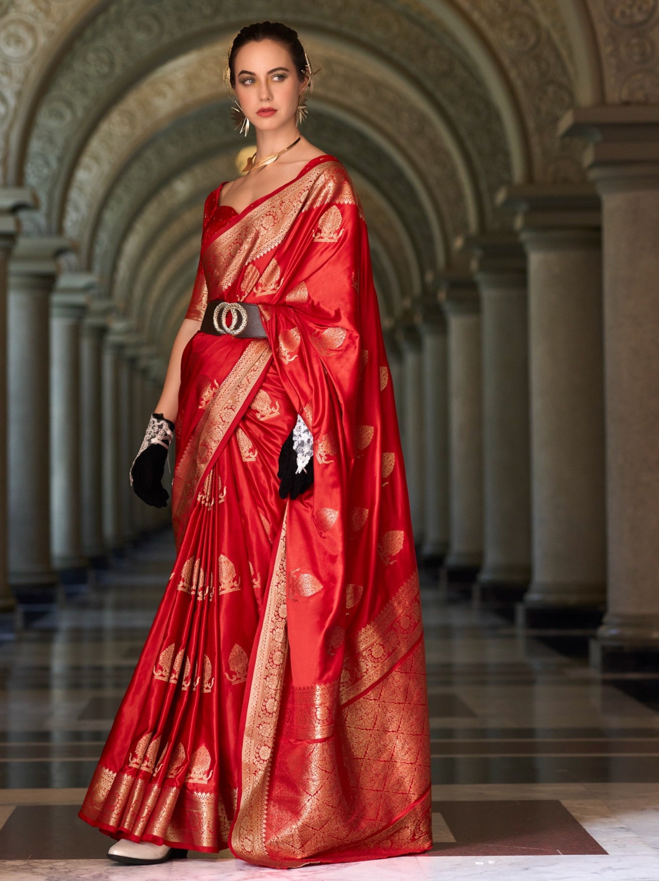 Candy Red Designer Wedding Saree - TrendOye