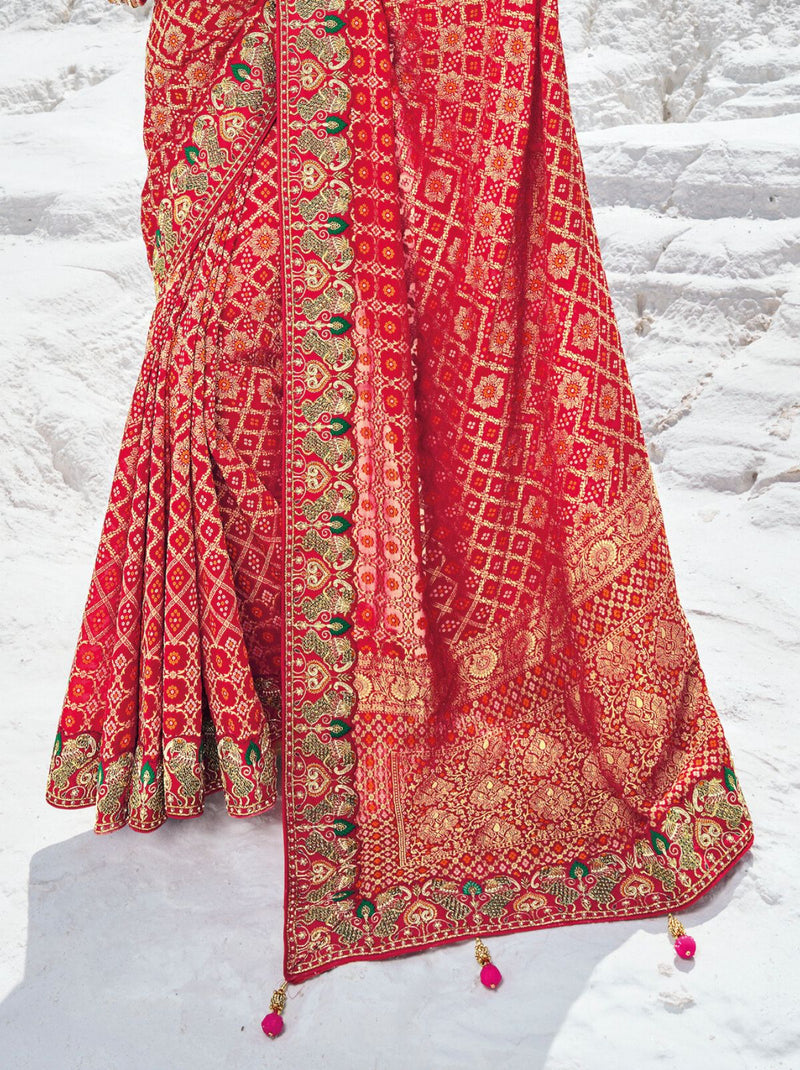 Chili Red Wedding Designer Saree