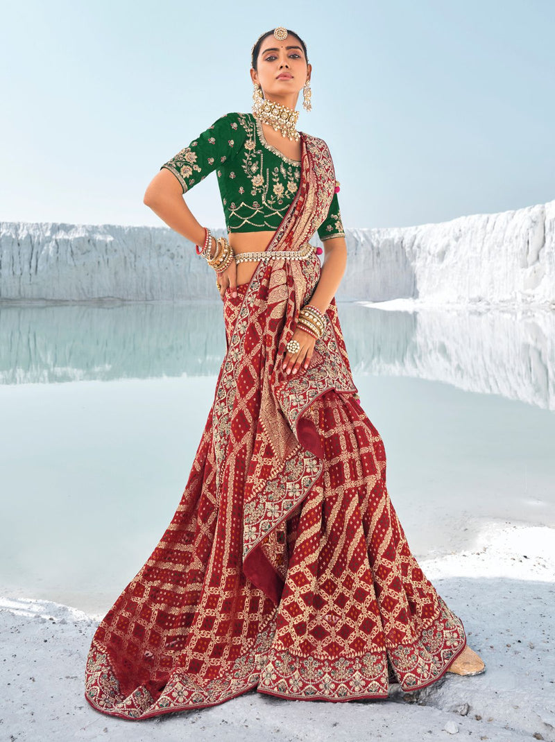 Maroon Red Wedding Designer Saree